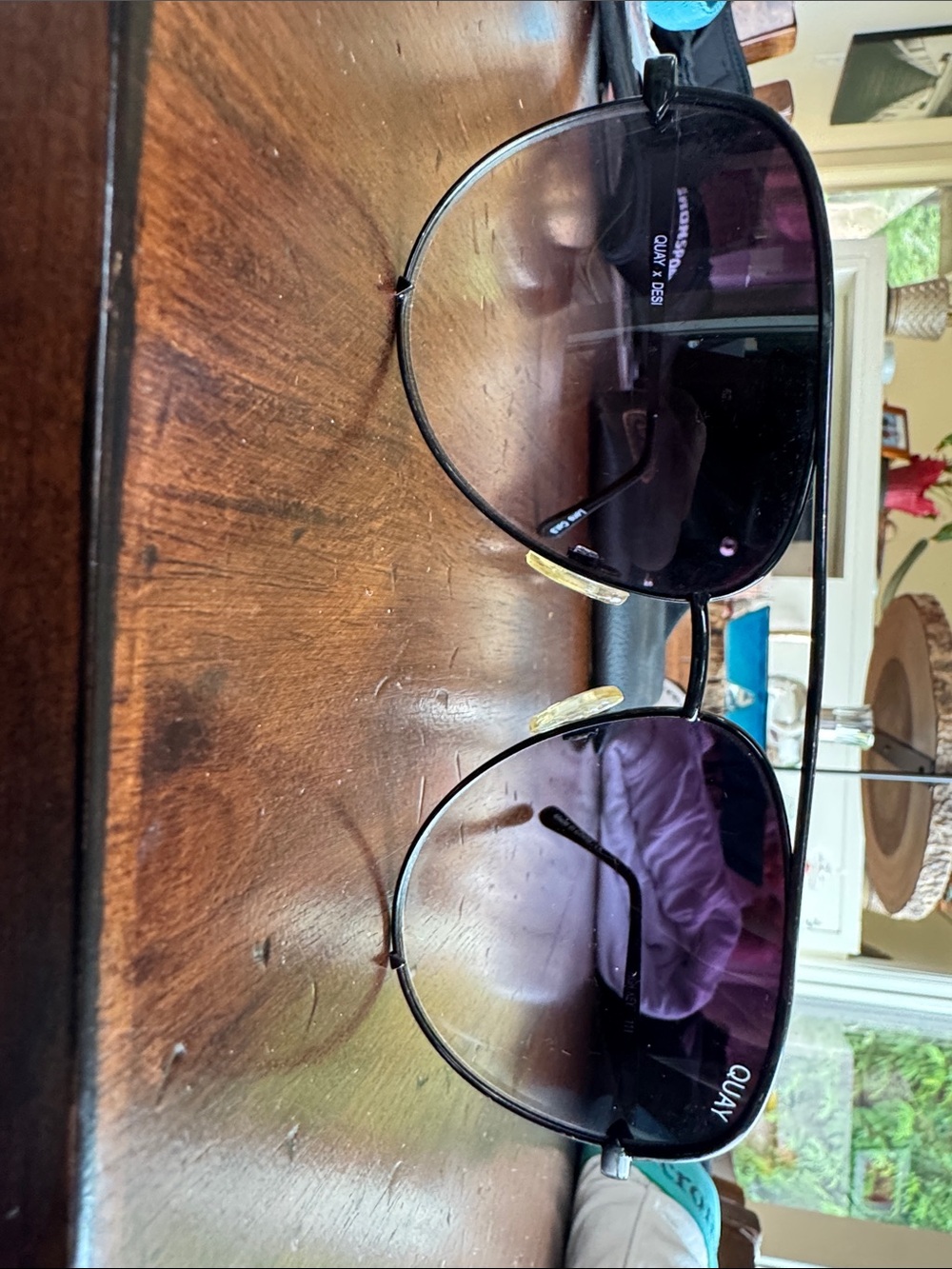 Quay Australia Black Gradient Aviator Sunglasses with Gold Accents